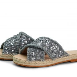 Grey cross-strap flat slippers