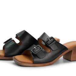 poise noir Black block heel sandals
