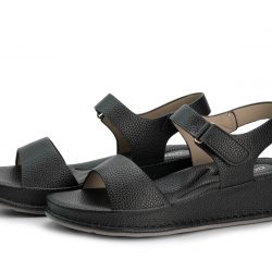 black faux leather sandals