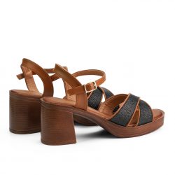 stridezon noir block heel sandals
