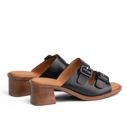 poise noir Black block heel sandals