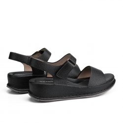 black faux leather sandals