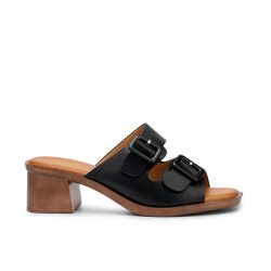 poise noir Black block heel sandals