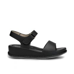black faux leather sandals